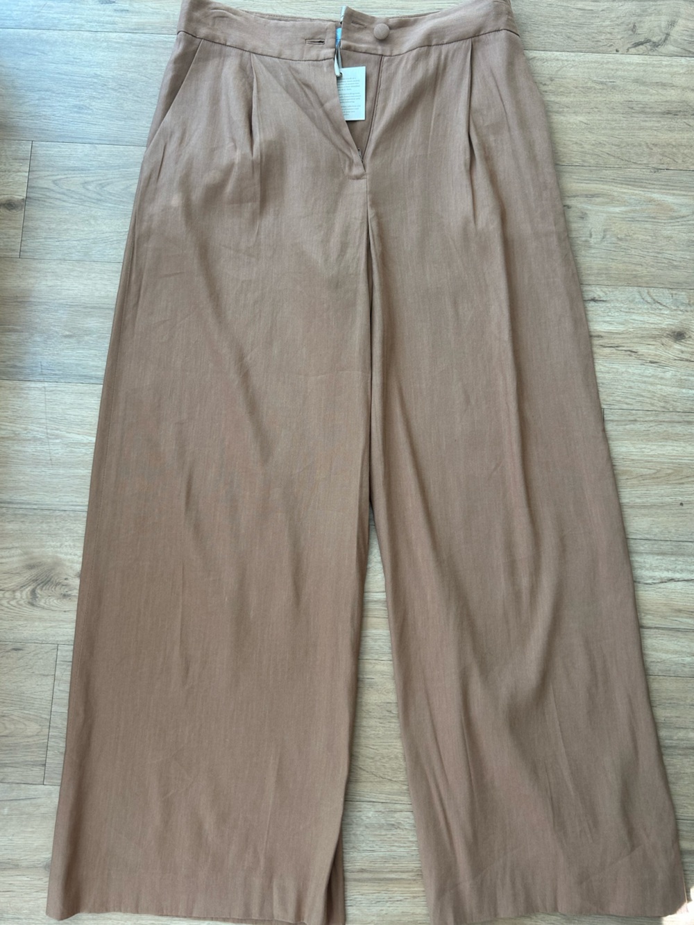 NWT ANTONIO MELANI Gigi Linen Blend Wide Leg Trouser Pleated Pants Sz 10 Brown